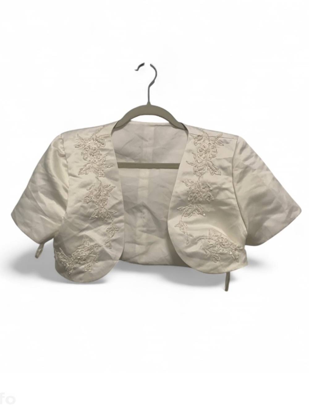 Vintage White Beaded Satin Cropped Short Sleeve Bolero Jacket